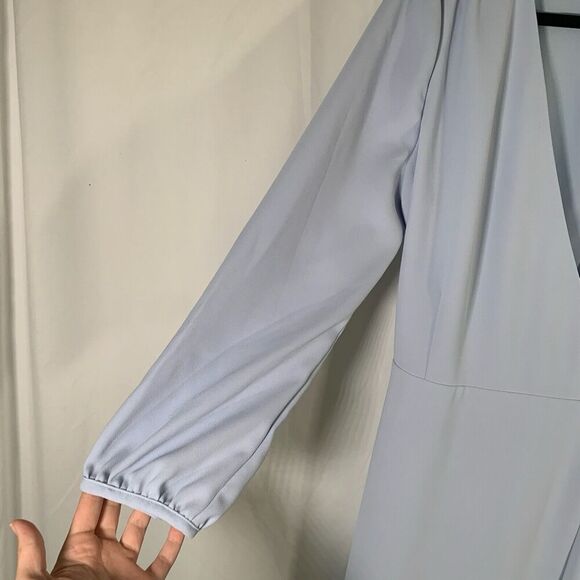 J Crew Dress Women's 8T Tall Light Blue True Wrap Long Sleeve Tie Waist - Picture 4 of 10